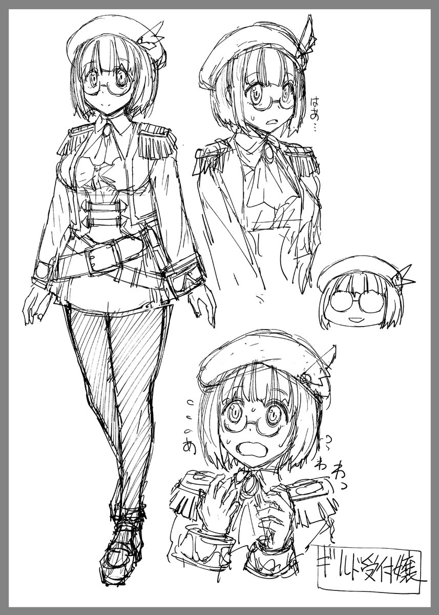 4話登場予定のギルドの受付嬢は原作にデザインが無いのでこちら側で考えるということで、せっかくなんで黒タイツでも履かせてみるかと言う感じ。 