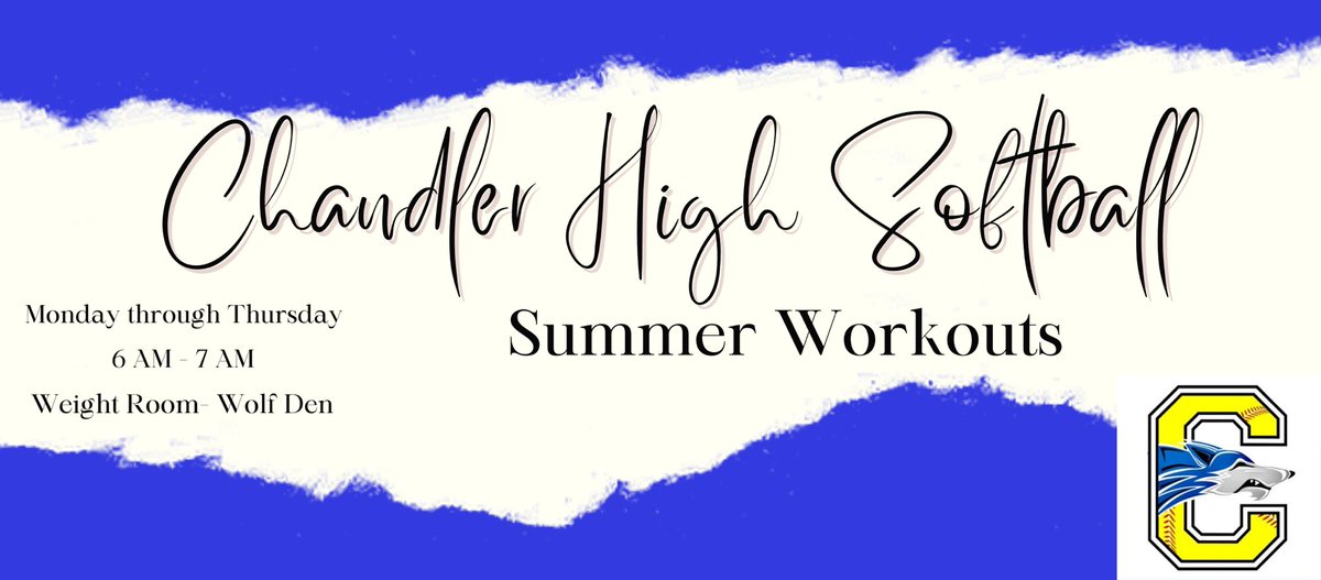Come join CHS SOFTBALL from 6 AM - 7 AM, Monday through Thursday, in the Wolf Den for some SUMMER WORKOUTS. For more information, please reach out to Coach Cartagena or Coach Harper. 💙🐺🥎