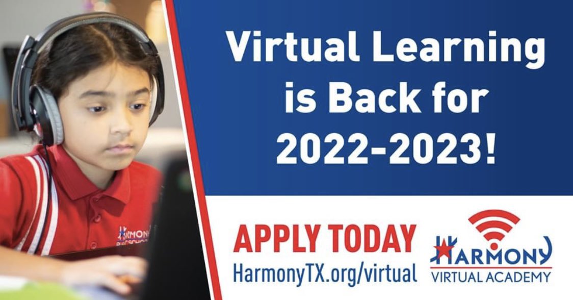 hpsexcellence's tweet photo. Harmony Public Schools will continue to offer virtual learning for the '22 -'23 school year!

For more information, visit https://t.co/xIWF6DWTZ8!

#onlinelearning #virtualschool #k12 #stem #education #texas https://t.co/Z7mwP1zujT