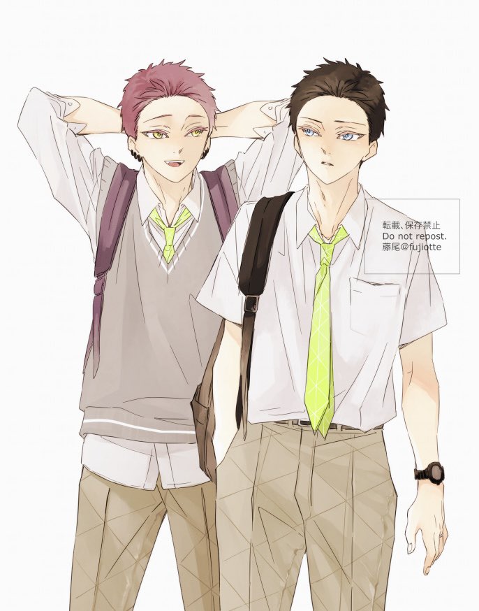 2boys multiple boys necktie male focus green necktie bag school uniform  illustration images