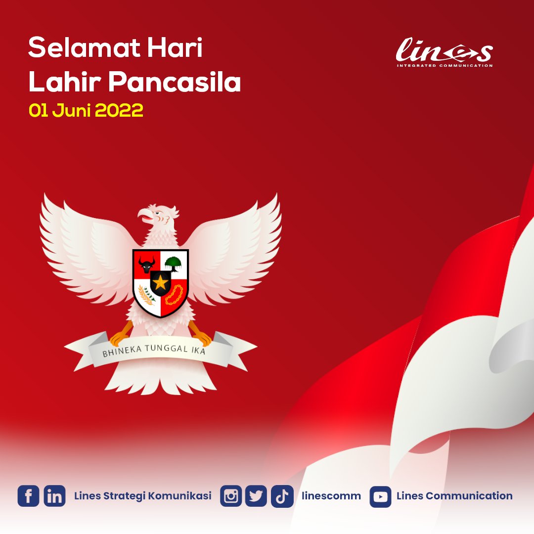 Linescomm's tweet photo. Pancasila membuat perbedaan jadi kekayaan, Pancasila merajut keragaman jadi keindahan, dan Pancasila itu menyatukan!

Selamat Hari Lahir Pancasila 1 Juni 1945 - 1 Juni 2022.

#pancasila #pancasiladay #harilahirpancasila #indonesia #lineskomunikasistrategi #linescomm https://t.co/TlVeiROdOT