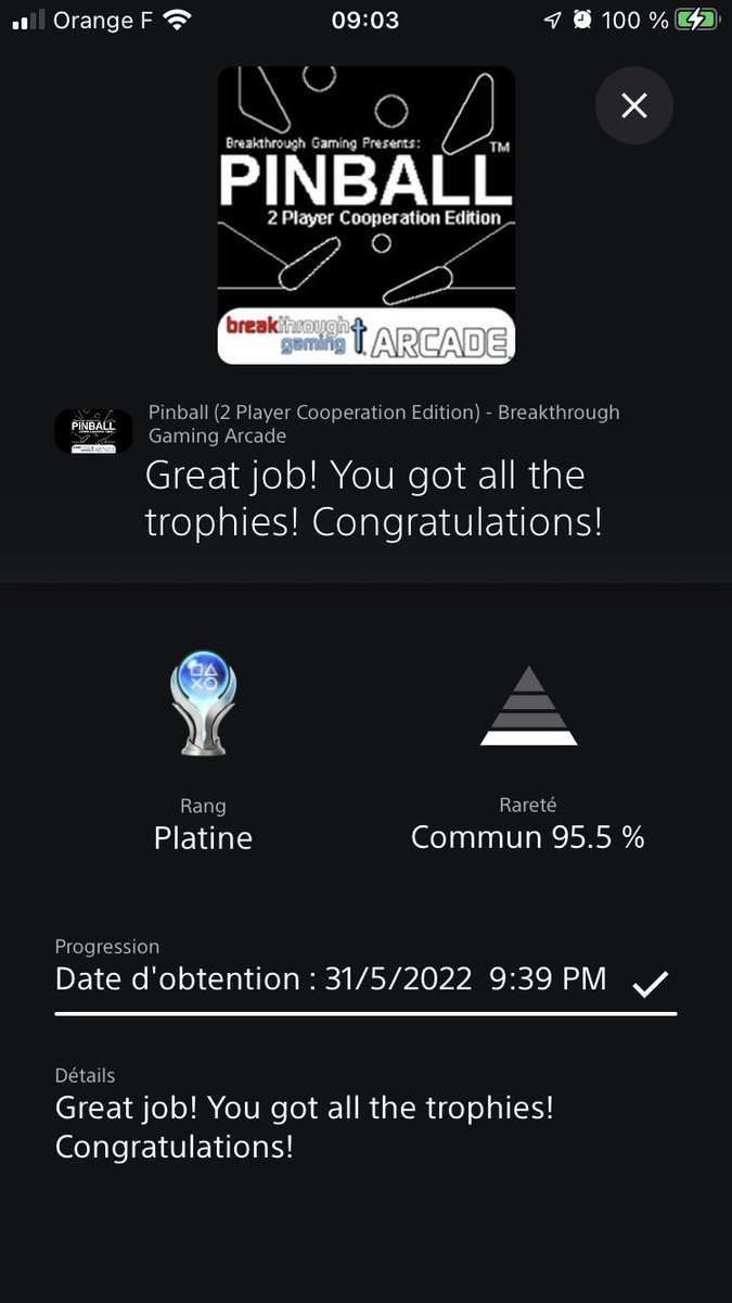 KHMaxACXVII's tweet photo. 560ème #platinumtrophy #Pinball #2PlayerCooperationEdition #BreakthroughGamingArcade #PlayStation4 #YouTube
https://t.co/vyhKYlulya
#platinumtrophies #platinumtrophieshunter #PlayStationTrophy #playstationtrophyhunter #TrophyHunting #platinumtrophyhunter #PlayStation #sony https://t.co/7utusIMvgC