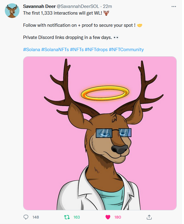 JesseBlom06's tweet photo. @SavannahDeerSOL LFGG hyped for this WL i am at the first 1333 interactions :) https://t.co/gmXrArdjOJ