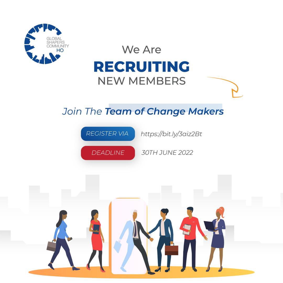 Global Shapers Ho Hub is recruiting new members.

Here’s your chance to join a vibrant community of young professionals to create &amp; influence change in the Ho community. 

The deadline for application is Thursday, June 30th. 

Apply now at: bit.ly/3aiz2Bt