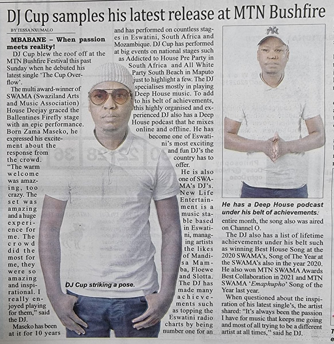 DeejayCup's tweet photo. Get Today's Eswatini Times  to read more about my upcoming Single Dropping Soon.😇

#HouseMusicEswatini
#NewlifeRecords
#headlines
#letthecupoverflow https://t.co/fPWuEKzrRq
