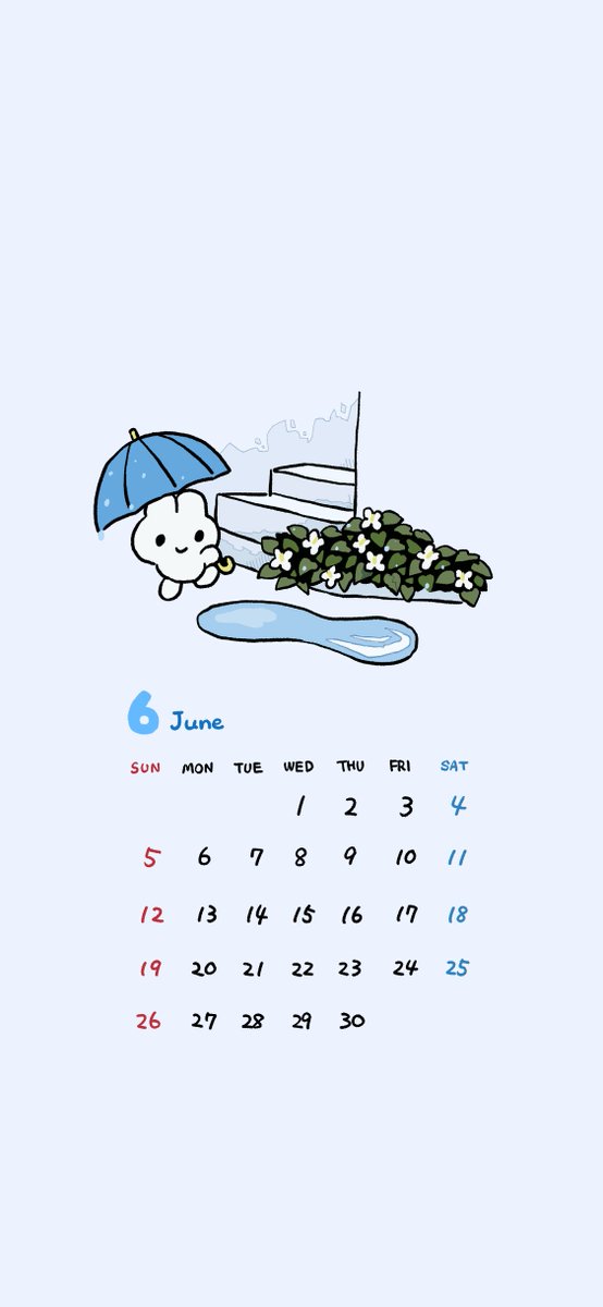 「6月のカレンダー作ったから
よかったら使ってね☔

夏風邪に気をつけてん 」|やさうさちゃんのイラスト