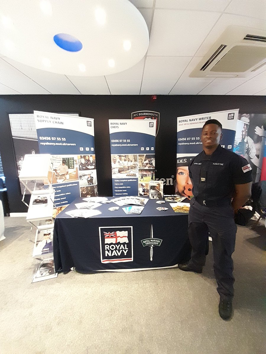 Come and meet the Royal Navy Logistics team at Bournemouth Job fair from 1000 till 1300 at the Vitality Stadium. 
#HR #SupplyChain #Cateringservices  #RoyalNavy #recruitment #fittofight #cooking #chef #jobs #military