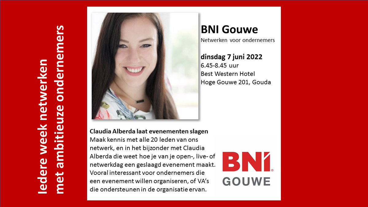 Claudia Alberda maakt als conceptmaker belevingen en organiseert ontmoetingen die in de basis gaan over verbinding, met jezelf, gelijkgestemden en de waarde van het eigen bedrijf. 
Wil je deze netwerk bijeenkomst bijwonen? Geef dan een seintje aan <a href="/ClaudiaAlberda/">Claudia Alberda</a>