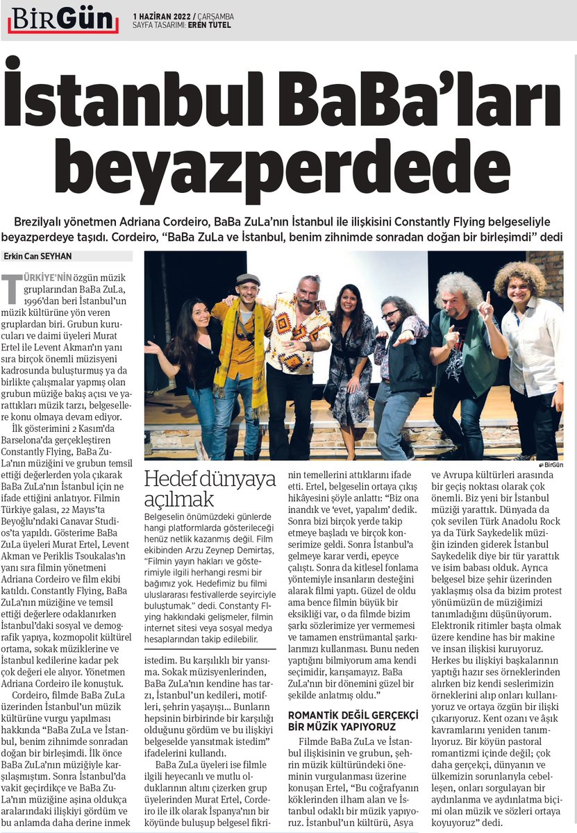BaBa ZuLa üzerine bir film, Constantly Flying'in Türkiye'deki ilk gösterimi, geçtiğimiz hafta Beyoğlu'nda gerçekleştirildi. Filme dair izlenimlerin yanı sıra yönetmen Adriana Cordeiro ve grup üyelerinden Murat Ertel'in görüşlerini taşıyan haberimiz ⬇️
birgun.net/haber/istanbul…