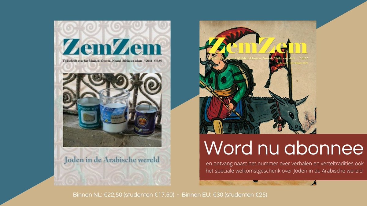 Ook twee keer per jaar een gloednieuwe #ZemZem in de brievenbus? Word nu abonnee en ontvang naast het nieuwe nummer over verhalen en verteltradities ook het nummer over Joden in de Arabische wereld als welkomstgeschenk.

zemzemtijdschrift.nl/word-abonnee/
 
#MiddenOosten #NoordAfrika #islam