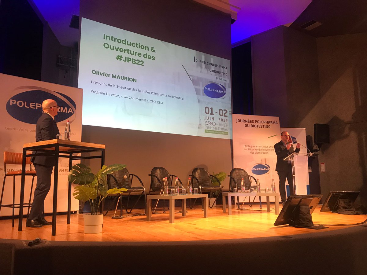 Polepharma's tweet photo. Ouverture du 3ème Congrès #Biotesting au @LeTangram par Olivier Maurion, Président des #JPB22, et Fabien Riolet, Directeur général de Polepharma, suivi de conférences et d'une table ronde.
#biomedicaments #innovation #JPB22 #biotesting #bioproduction #evreux https://t.co/3HnWFzpfE2