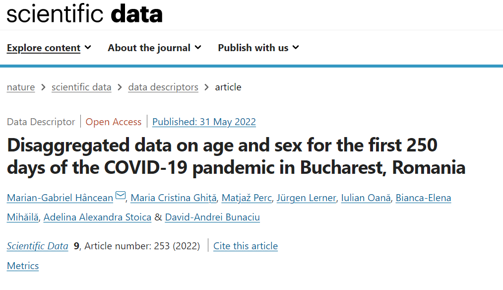 Happy to announce: our most recent publication in <a href="/ScientificData/">Scientific Data</a> <a href="/NaturePortfolio/">Nature Portfolio</a> presents the first 250 days of covid19 pandemic in Bucharest (Romania) - disaggregated sex &amp; age data included - article is available at this link rdcu.be/cOJ19