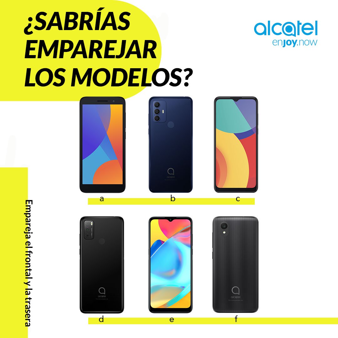 Reto: ¿Eres capaz de emparejar el frontal con la trasera de cada modelo? 🤔 ¡Demuéstralo! 👍
#AlcatelMobile #EnjoyNow