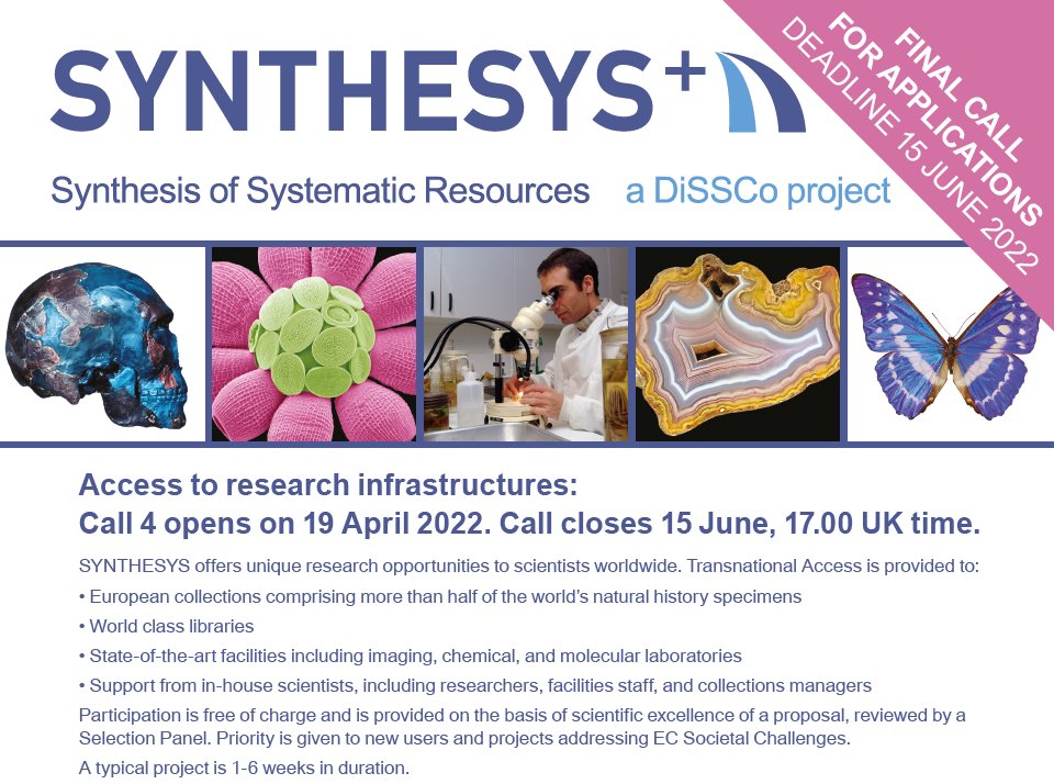 **TWO WEEKS TO GO**

SYNTHESYS+ Transnational Access Call 4 is accepting applications until June 15th 2022.

For more information see: synthesys.info/access/transna…