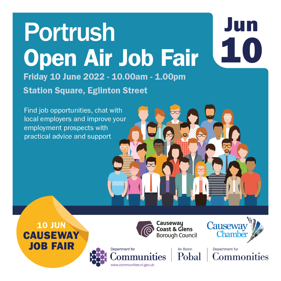 Causeway Chamber (@causewaychamber) on Twitter photo If you're looking for work in the #Portrush area, come along to the Open Air Job Fair on Friday 10 June (10.00am - 1.00pm) at Station Square, Eglington Street. See details at ow.ly/gY0J50JmLPp
<a href="/CommunitiesNI/">Communities NI</a> <a href="/CCAGBusiness/">Causeway Coast and Glens Business Support</a> <a href="/nibusinessinfo/">nibusinessinfo</a> If you're looking for work in the #Portrush area, come along to the Open Air Job Fair on Friday 10 June (10.00am - 1.00pm) at Station Square, Eglington Street. See details at ow.ly/gY0J50JmLPp
<a href="/CommunitiesNI/">Communities NI</a> <a href="/CCAGBusiness/">Causeway Coast and Glens Business Support</a> <a href="/nibusinessinfo/">nibusinessinfo</a>