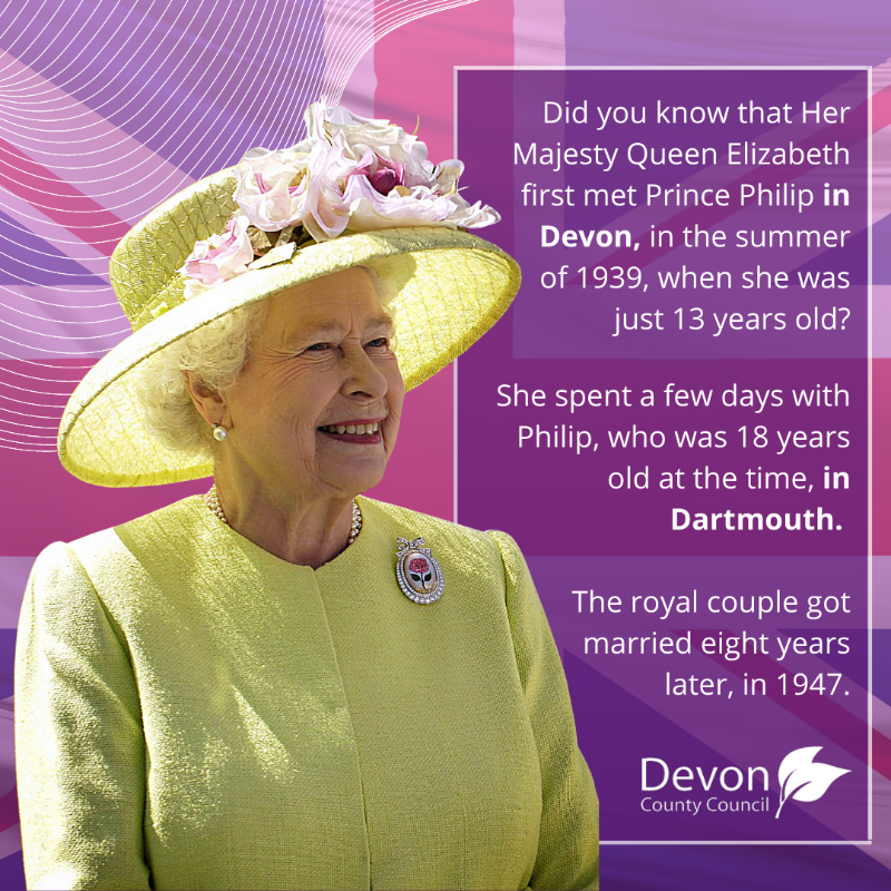 DevonCC's tweet photo. 👑 There’s lots of events happening in #Devon this week, a county where Her Majesty The Queen first met Prince Philip, to celebrate the Platinum Jubilee!

Swipe left below to find out more.

#PlatinumJubilee | #HM70
