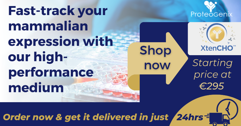 ProteoG's tweet photo. Boost mammalian #recombinant expression in as little as 24hrs!
Designed for optimised productivity, transfection efficiency &amp; cell viability, our best-selling medium is BACK IN STOCK
Protect your project from delays– order now &amp; get it in 24hrs! https://t.co/bimRZkPe6l