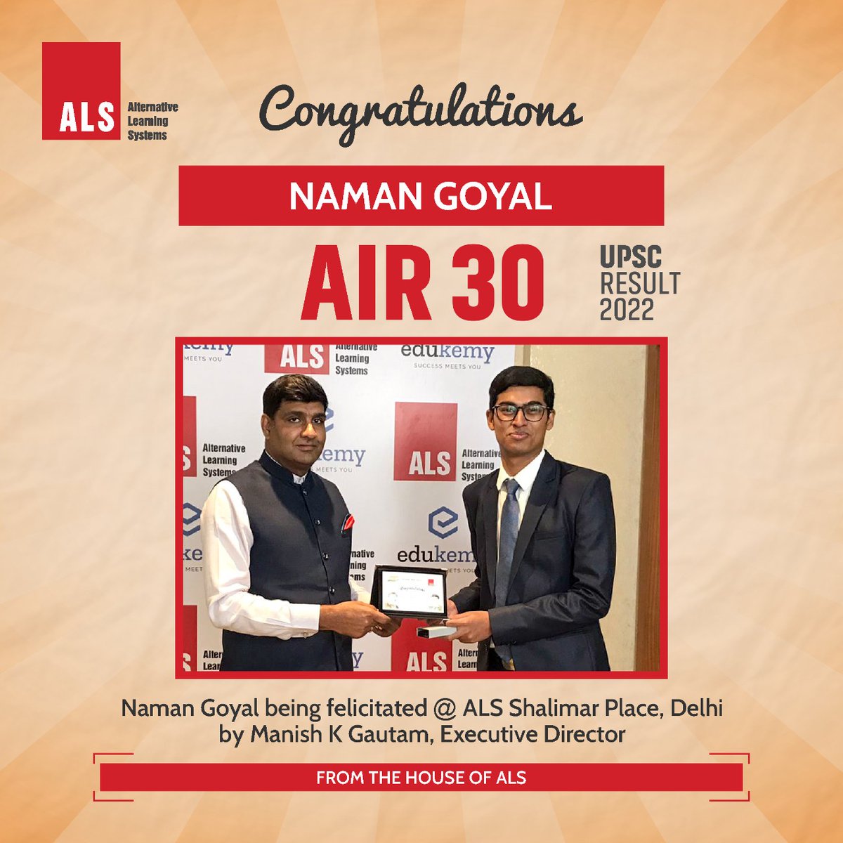 ALS_IAS's tweet photo. #ALSIAS #ALS #IAS #UPSCResults #civilservices #CSE #NamanGoyal #AIR30 #upscresult2022 https://t.co/geuqp6gMM9