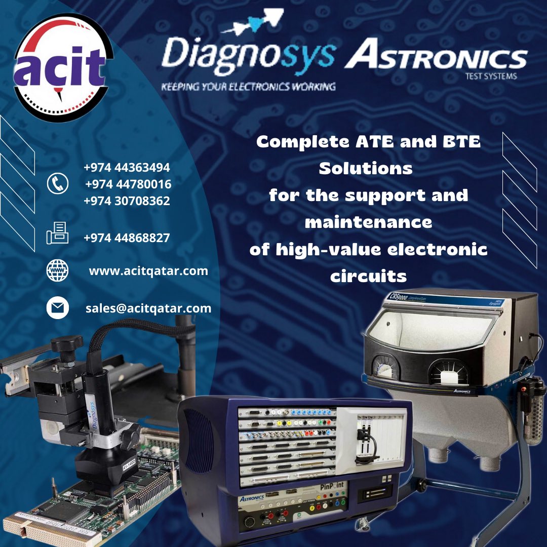 QatarAcit's tweet image. #Diagnosys provides complete ATE&amp;amp; BTE solutions for the support and #maintenance of high value electronic circuit Boards and modules and assemblies in the Mass Transit, Defense &amp;amp; Industrial sectors. Visit acitqatar.com #astronics #testsystems #testsolutions #acitqatar
