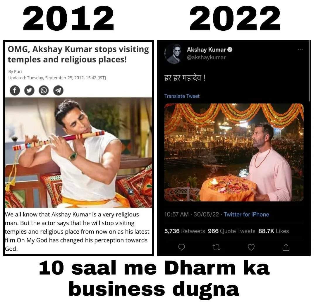 The_Justice_Bot's tweet photo. How much you trust Akshay Kumar ?

Bollywood Best Hypocrite 

#BoycottSamratPrithvirajMovie 

#BoycottBollywood 

Also #BoycottLaalSinghChaddha

Countdown Begins In SSR Case https://t.co/kgvk96FJQK