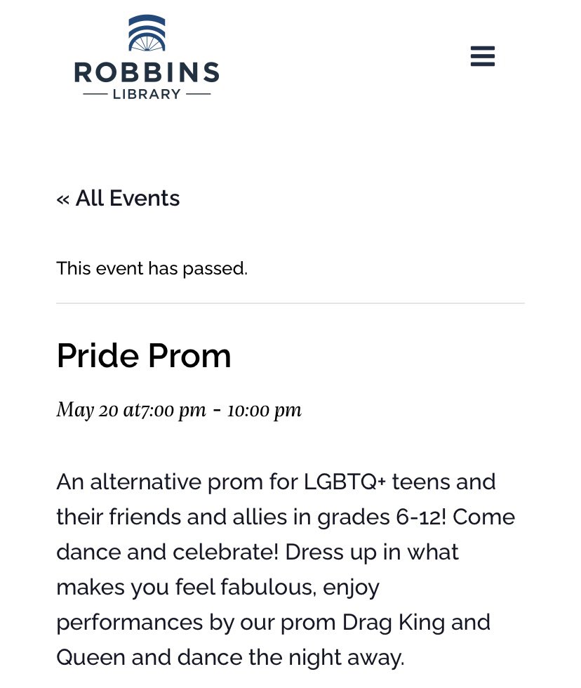  @RobbinsLib- a public library in Massachusetts had a pride prom for middle-high schoolers which featured a drag show.