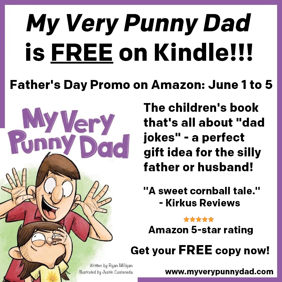 myverypunnydad's tweet photo. FREE on Kindle! Download My Very Punny Dad from June 1 to 5 during our Father's Day promo! It's the children's book all about puns and "dad jokes." Share and spread the word (play)!
https://t.co/ceaC6gGlI4

#puns #dadjokes #fathersday #FathersDayGift #WritingCommunity #lunchpun https://t.co/UG3HGjA59U