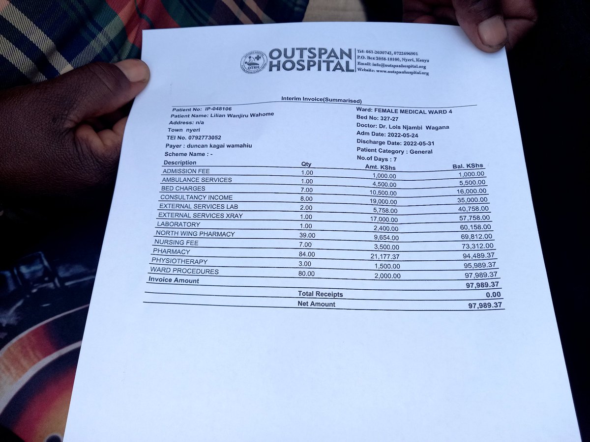 Good Morning Good people..I wish to request for your assistance... It's my Wife's hospital bill.. We got no nhif cover or any cover..