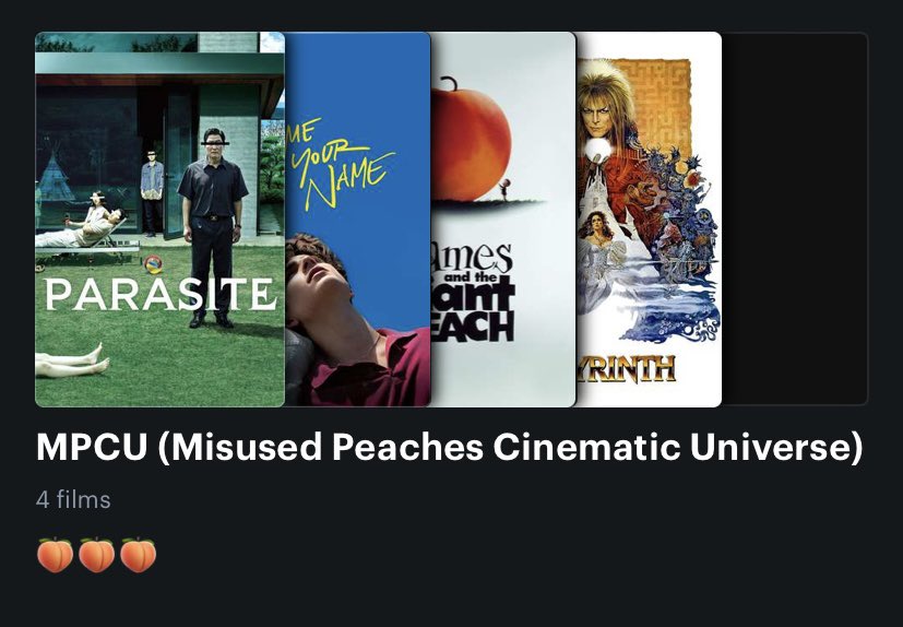 Since you flop boys mention peaches so many times on the latest @theflophousepod manisode, I’d like to direct you to a list I made on letterboxd many months ago, MPCU: Misused Peach Cinematic Universe. It’s only four movies long, but there is always room for more.