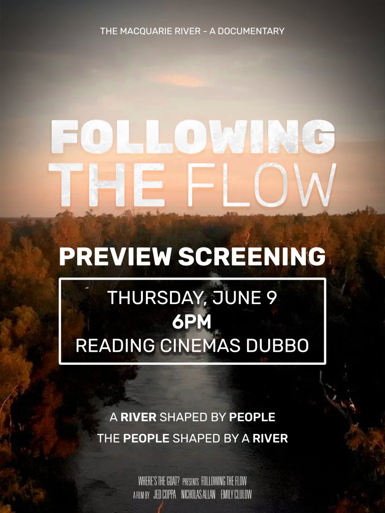 emilyclue's tweet photo. A feature documentary that I created alongside @jedsetterau and @NickAllan90 - Following the Flow - will have a preview screening next week in Dubbo! Hope to see you there.

Buy tickets here: https://t.co/zWkV1Aw2mO

Learn more about the film:
https://t.co/8Sq3541AX1 https://t.co/L9vqWyXFoT