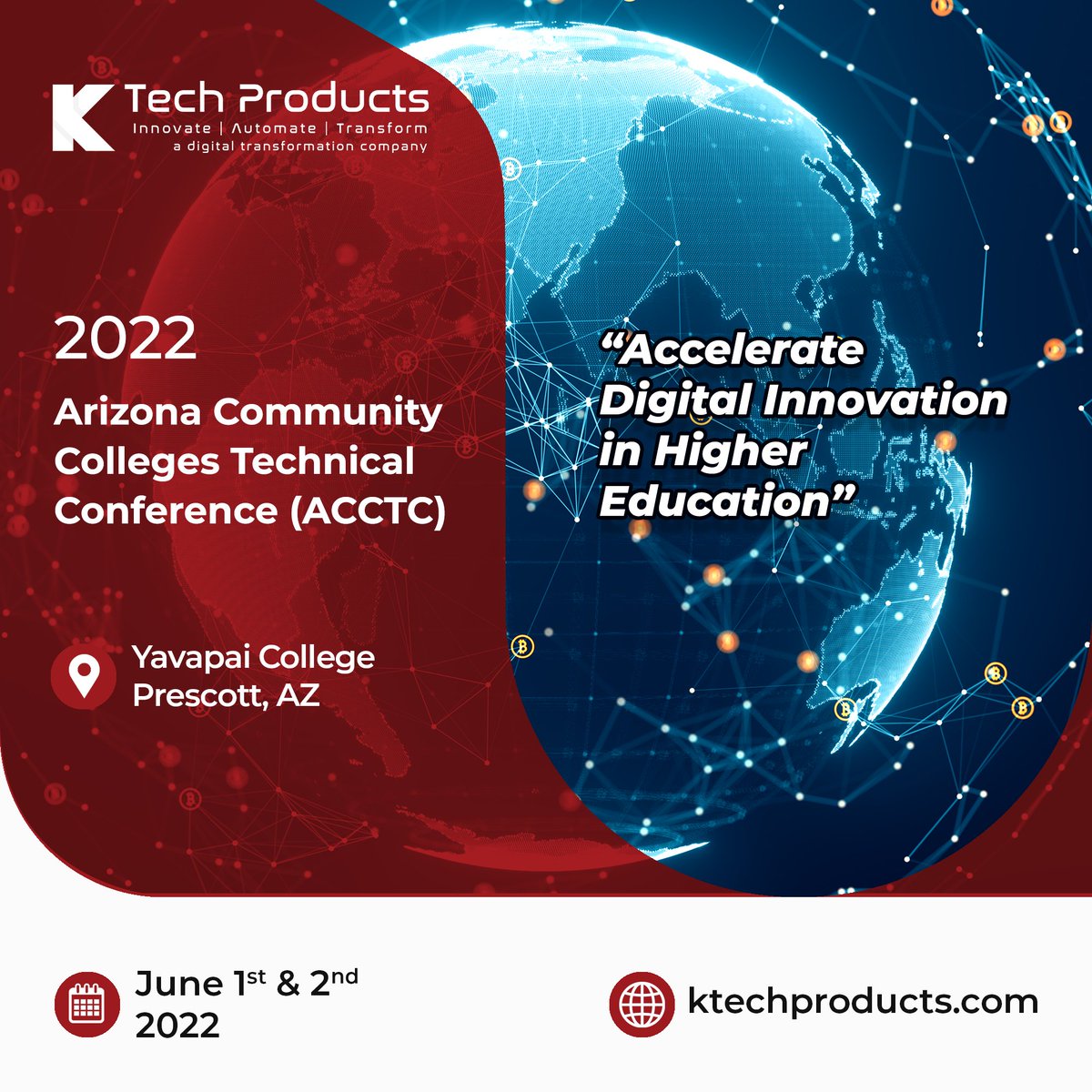 KtechProducts's tweet photo. We're glad to be a part of the Arizona Community Colleges Technical Conference, which will take place on June 1st and 2nd at Yavapai College in Prescott, Arizona. Please visit #ACCTC 2022 for more details https://t.co/vjzJeqw5hD

#digitaltransformation #managedservices #rpa https://t.co/LeggL3a2Bj