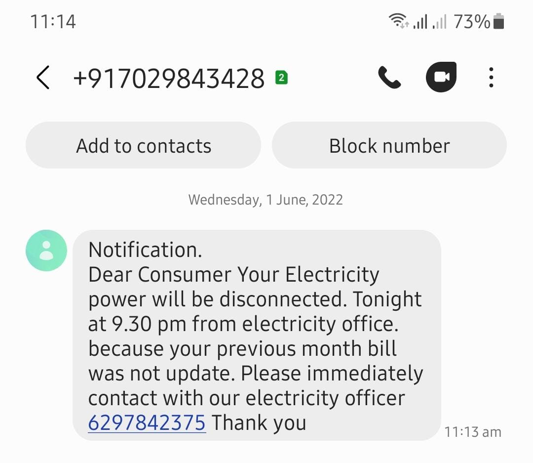 <a href="/MPEBIndore/">MPPKVVCL INDORE</a> please see the below message i received as sms and it is looking fraud, please check if it sent my any official or not.