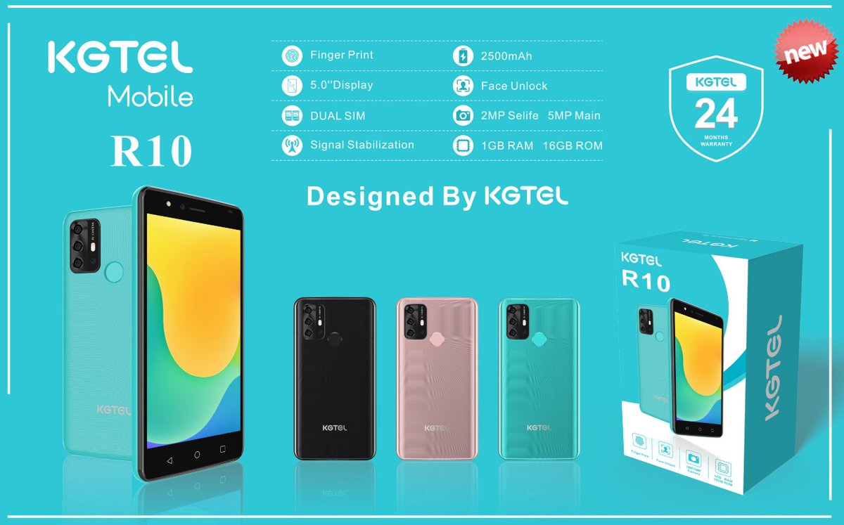 The new KGTEL Mobile R10
Specs 
-5.0 inch clear LCD
-2500mh battery
 -finger print security system
-face unlock security system
-DUAL simcards
-2mp self cam and 5mp main camera 
-1gb ram and 16gb rom 

 For more info 0722 312237
Purchase and price check 👇🏽
jumia.co.ke/kgtel-ke/
