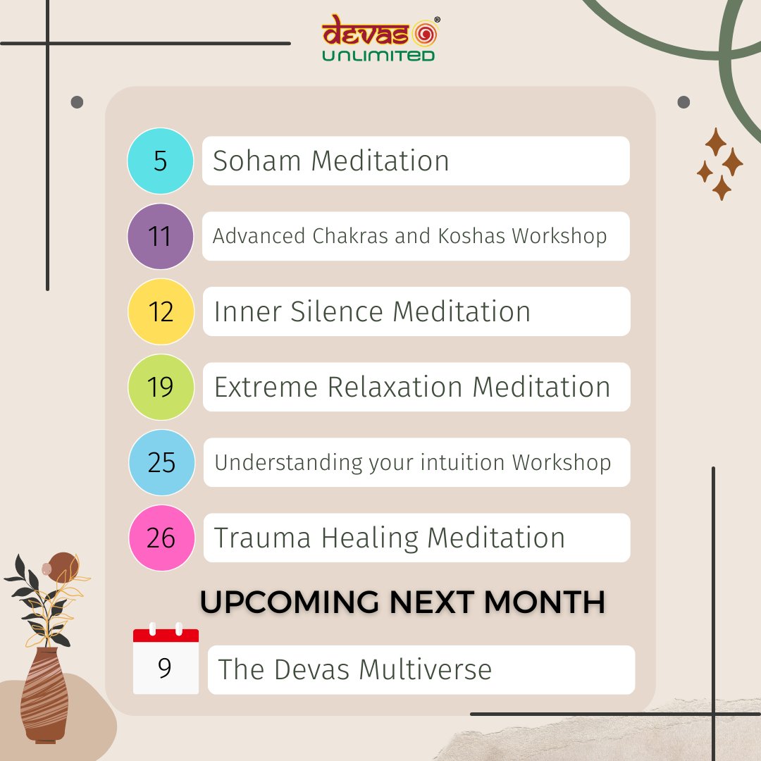 DevasUnlimited's tweet photo. Team Devas Unlimited is back again with yet another set of exciting events with your favorite facilitators - Shivani, Shaguna, Niraj, and Ruth🤩 
So, #SaveTheDates, as the Devas awaiting you.💌 
We would be honored with your presence😇 
 
#DevasEvents #DUEvents #DevasServices https://t.co/xGD2rOGeDU