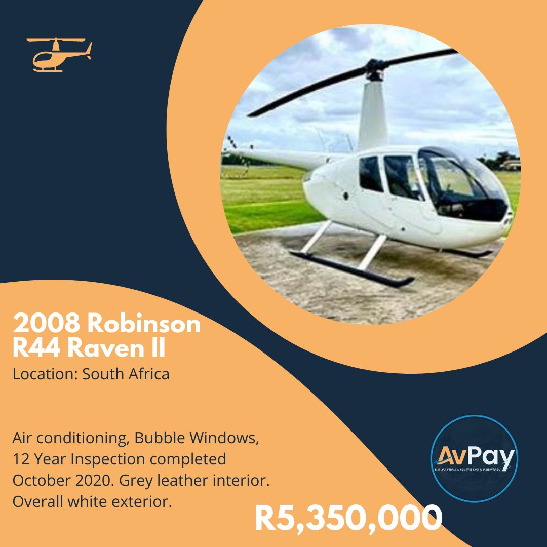 Full details at avpay.aero/company/heliva…

#robinson #robinsonhelicopters #r44 #r44helicopter #pilotlife #helicopter #helicoptersales #aircraftforsale #avpay #airplane