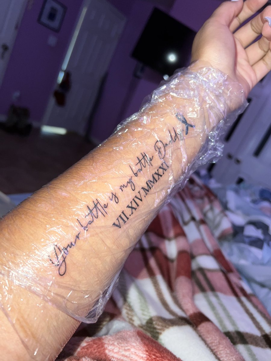 gabbyjimenez09's tweet photo. The day after I graduated I got my first tattoo, getting this tattoo meant so much to me. God gave one of his strongest battles to my dad to fight cancer but I will always be by his side helping him fight every step of the way!💙💙 https://t.co/86bMPSIBJk