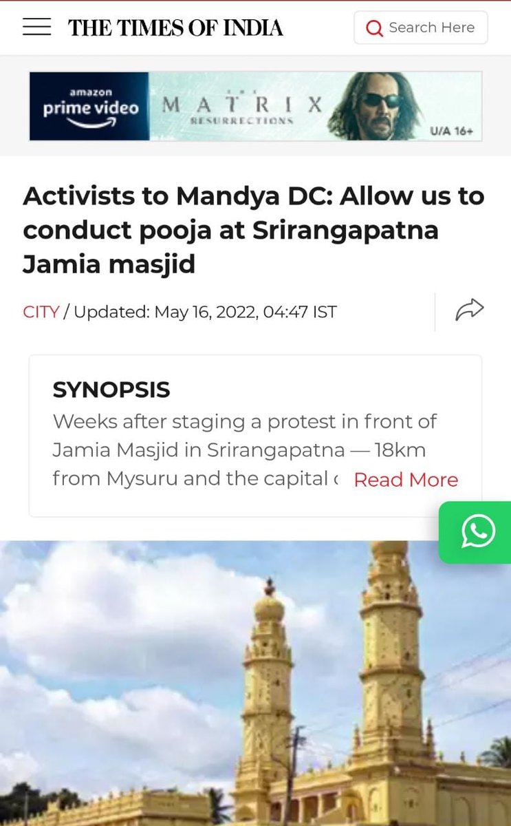 nasir_pfi's tweet photo. Sangh Parivar's dangerous tendency of claiming masjid as mandir has now spread to Karnataka as well. The failure of courts to prevent it from even being heard shows the moral destruction of democratic institutions. https://t.co/LcBRBvl9e2