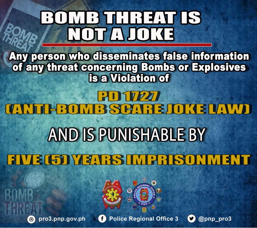 pnp_pro3's tweet photo. BOMB THREAT IS NOT A JOKE! https://t.co/l8Bf1cQM8G