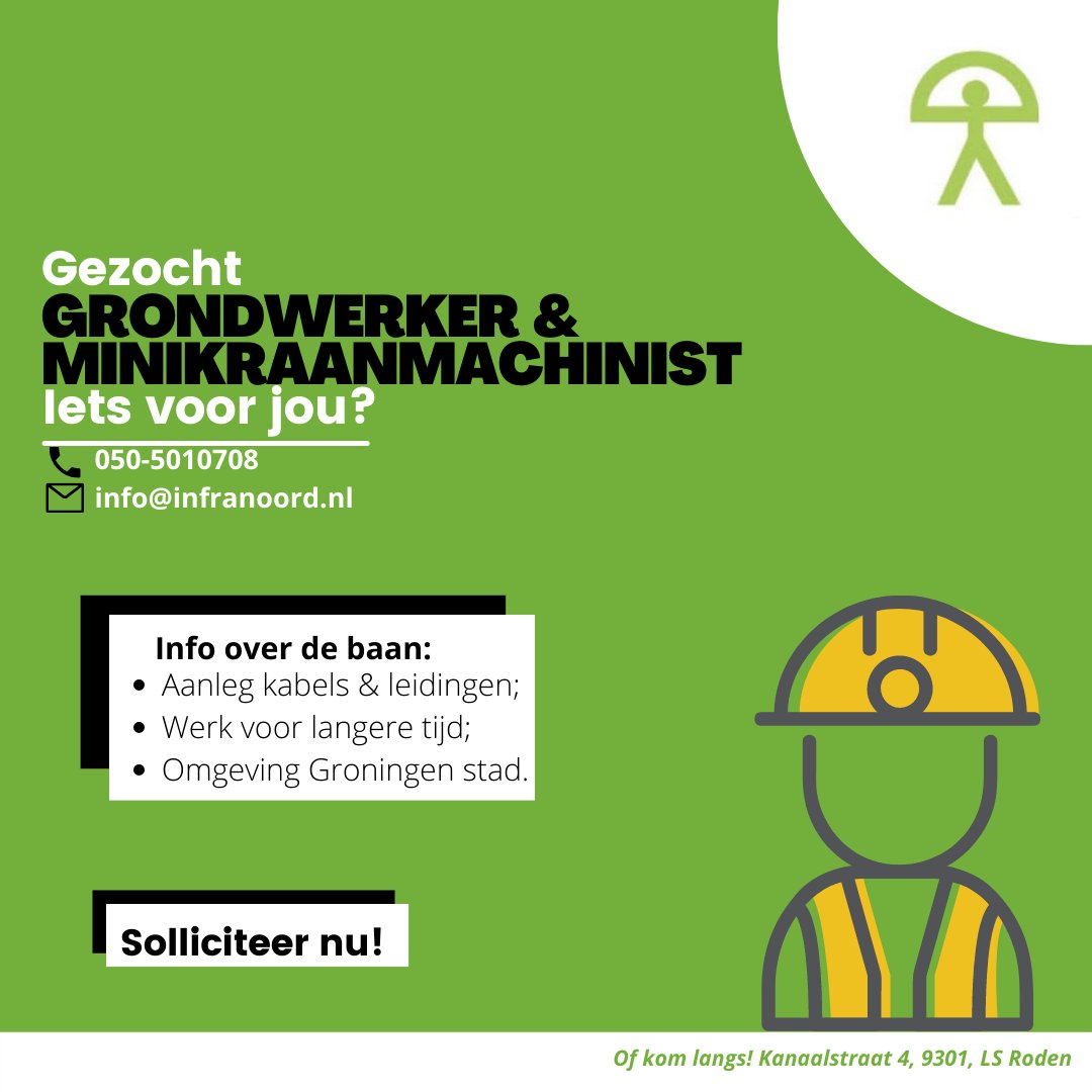 Voor een goede relatie in het grondverzet zijn wij op zoek naar een Grondwerker/Kraanmachinist. Is deze baan voor iets voor jou? Stuur ons een DM of bel ons op 050-5010708 en wij nemen zo snel mogelijk contact met je op!

#vacature #gww
