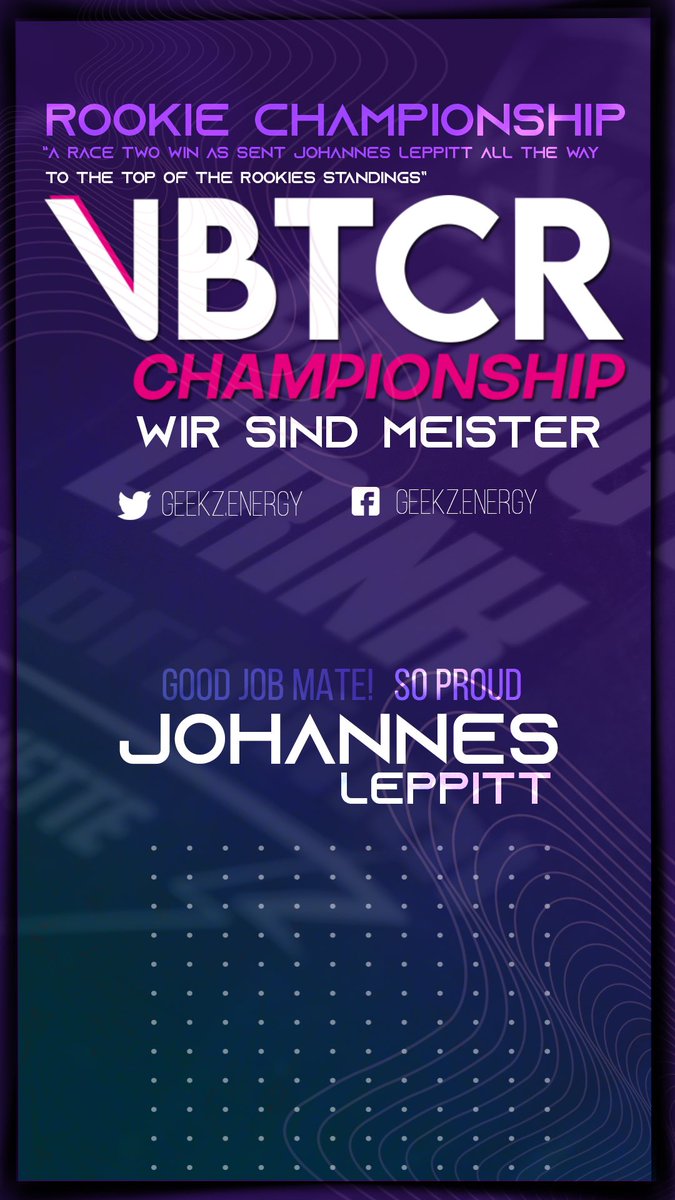 Congratulations Johannes!! You are the <a href="/VBTCR_Esports/">VBTCR Championship</a> rookie champion!!!