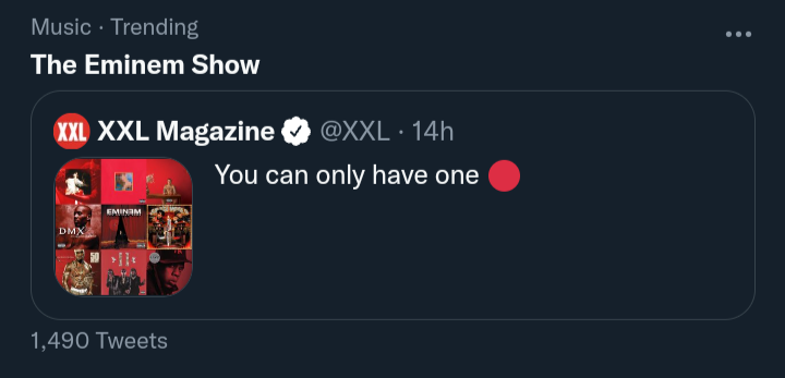 nethornk's tweet photo. Nice to see The Eminem Show get it's due. That said I'm not going anywhere without GRODT and if there's any way at all, DMX is coming with too. #EmShow20 https://t.co/Unz6PX6JLE