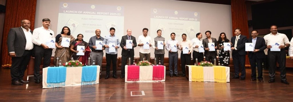 MinisterKTR's tweet image. Minister @KTRTRS launched the Annual Report 2021-22 of IT,E&amp;amp;C Dept. at Tech Mahindra campus in Hyderabad. You can access the report here: bit.ly/3m8msHz 

#TriumphantTelangana 
#TrailblazerTelangana