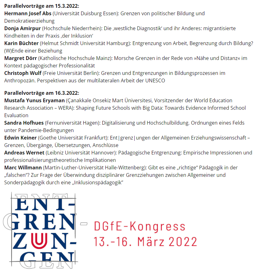 Ab sofort finden Sie Videos der zehn Parallelvorträge des #dgfe2022 öffentlich zugänglich auf der Kongress-Website. 
blogs.uni-bremen.de/dgfe2022/vortr…