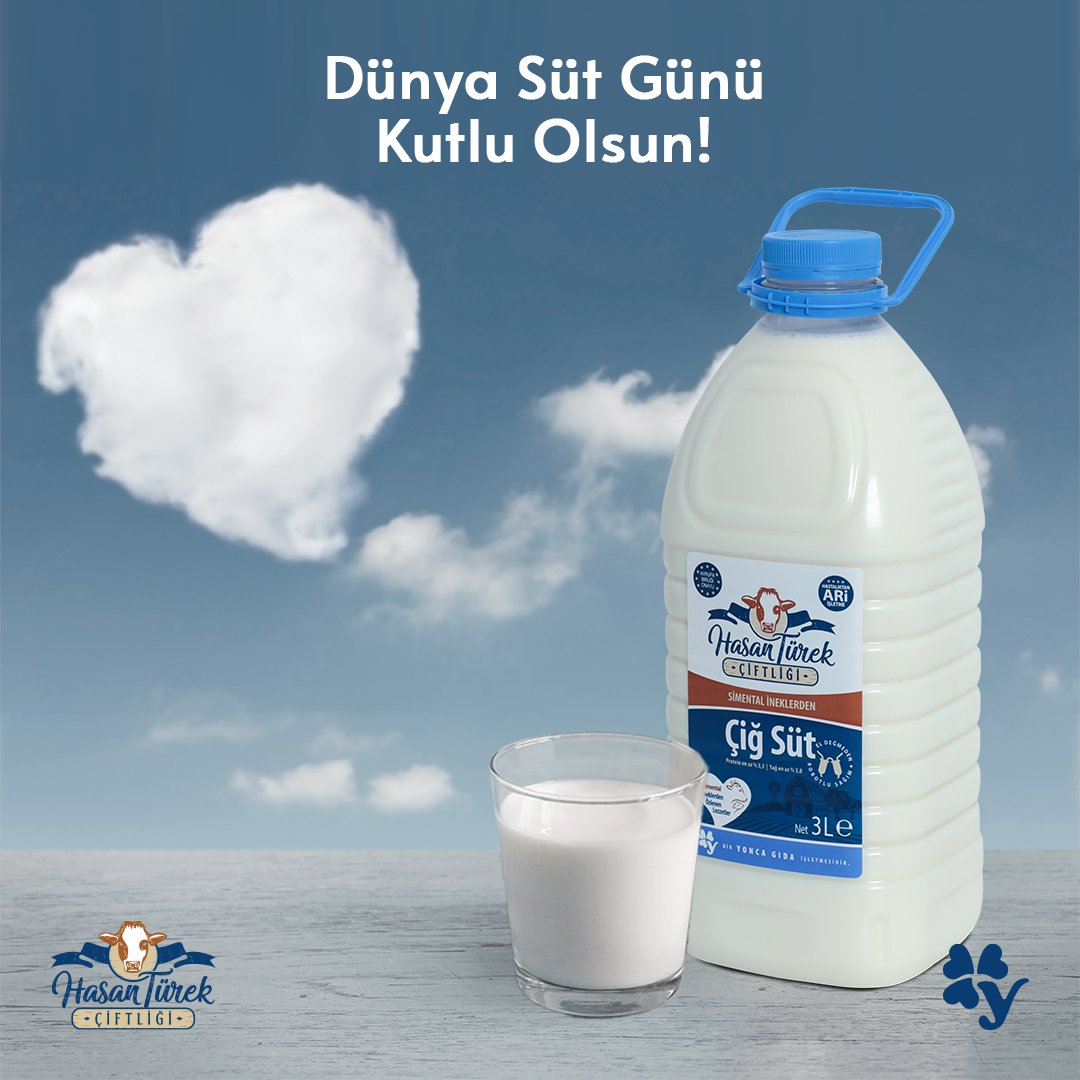 Mutfağımızdaki pek çok lezzete ortak olan ve tek başına da afiyetle içtiğimiz süt iyi ki var... Hasan Türek Çiftliği olarak özlenen çiğ süt lezzetiyle sizlerle olmaktan mutluluk duyuyoruz. Dünya Süt Günü kutlu olsun! 🥛💙 #DünyaSütGünü #HasanTürekÇiftliği #ÇiğSüt