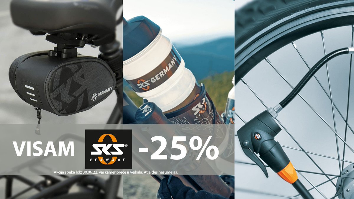 Jūnijā visam SKS velo piederumu produkcijai -25% atlaide!
Gandrs klāstā varēsi atrast sev dažādus velo piederumus, tas ir, ūdens pudeles, pumpjus, pudeļu turētājus, dubļusargus, instrumentu komplektu, velosomas u.c.