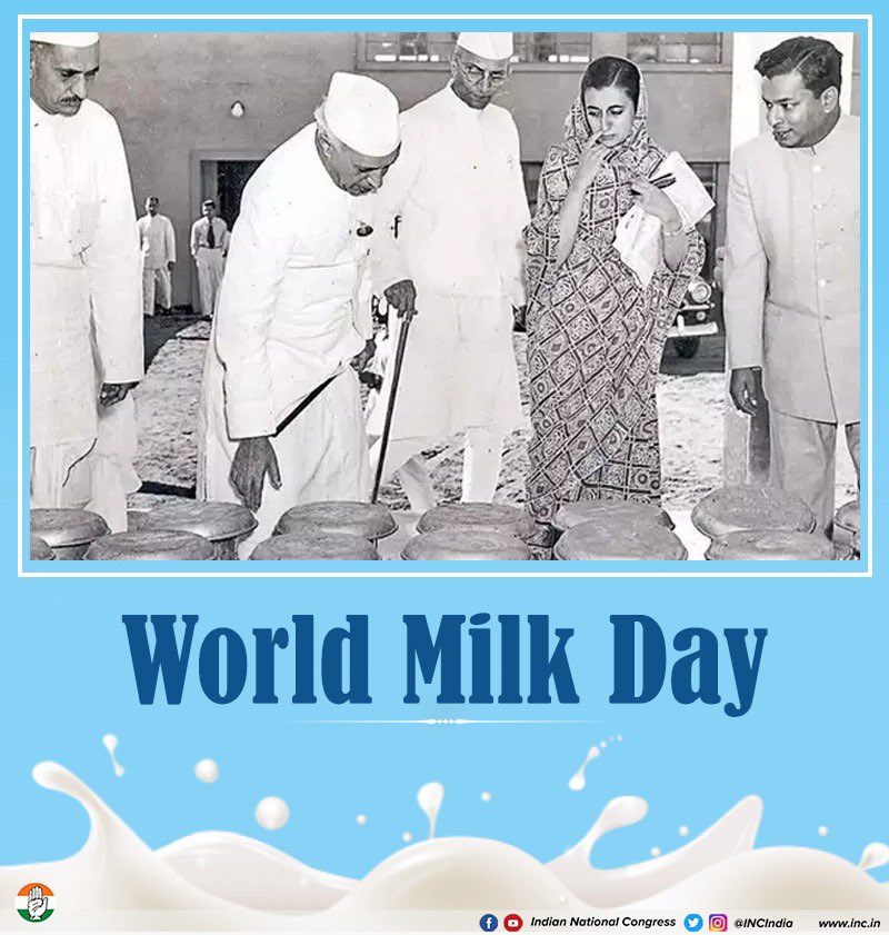 On #WorldMilkDay..
We celebrate the success of #OperationFlood, and honour the visionary leadership of Pt. Nehru, Sardar Patel, Lal Bahadur Shastri & Indira Gandhi for making India the world's largest milk producer.