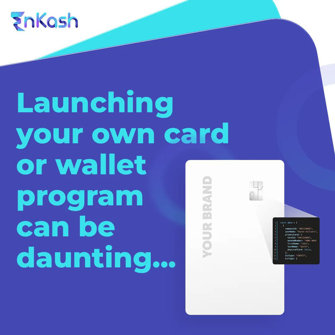 EnKashBusiness's tweet photo. We know there are issues when trying to launch your own co-branded card or wallets program. That's why we launched CardX : seamless plug and play API-based modern card solution! 💳 Get Started today!

👉 https://t.co/K63jP7rkON

#EnKash #CardX #CardIssuing #ProductLaunch https://t.co/lXo8eI9PPx