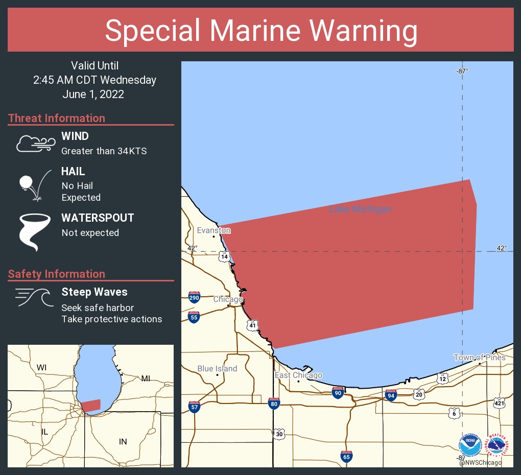 NWS Chicago on Twitter "Special Marine Warning continues for the Lake