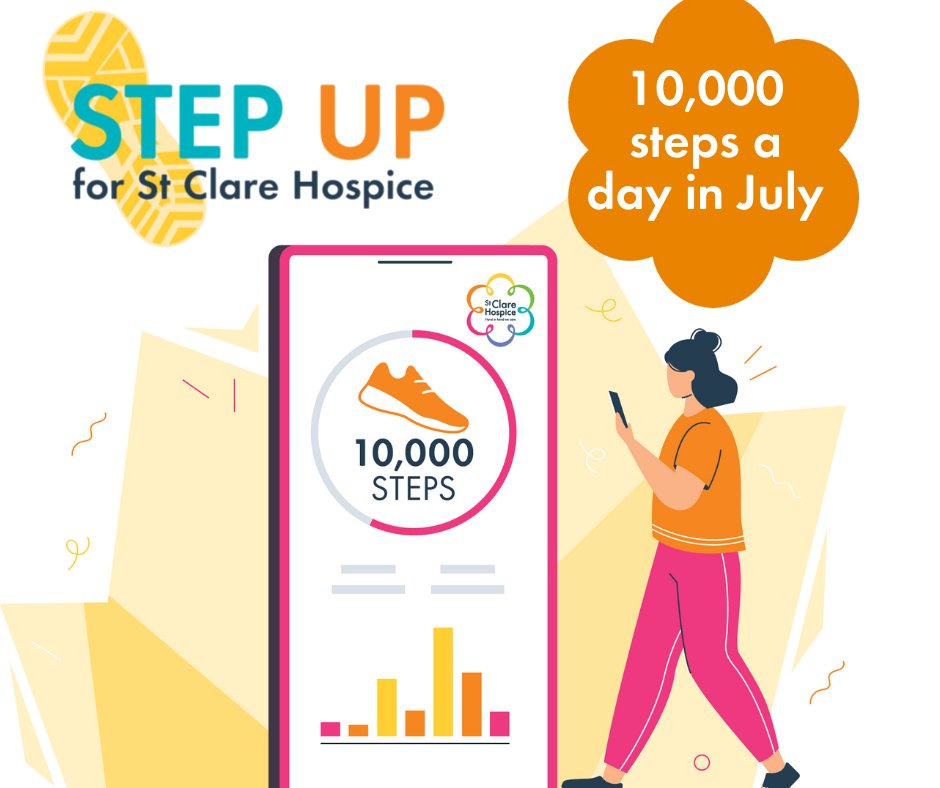 hospicestclare's tweet photo. Could you walk 10,000 steps every day in July? 

That’s how many steps St Clare nurses walk every day.

You’ll help your local hospice to care for more families in your area. 

You’ll never need a better reason to Step Up 👟 
 https://t.co/ek5xDJGpIF https://t.co/l1WlkgiTGQ