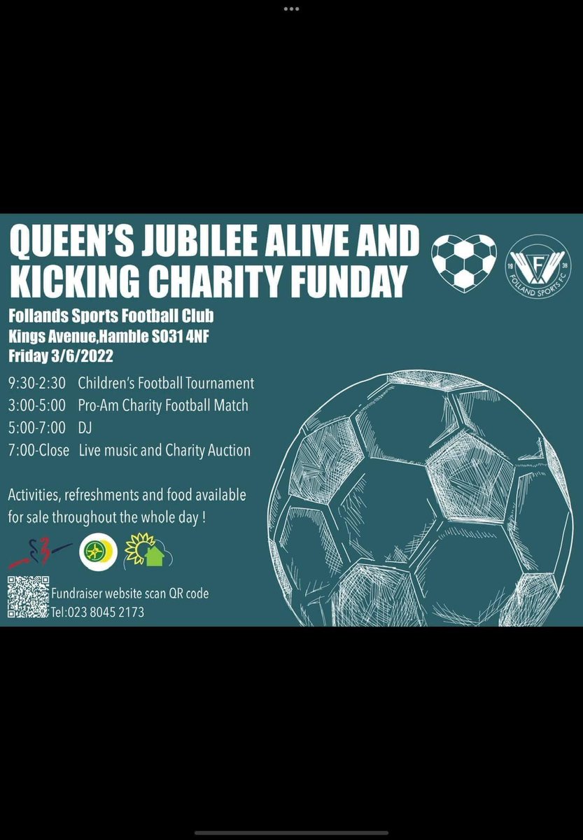 SimGeoff's tweet image. Alive and Kicking Charity Funday at Folland Sports, Hamble THIS Friday 3/6!! A huge thanks to some of our sponsors #elephantschild #FibretelecomsUK and #premierteamwear,  #Calumlintott performing in the evening!! Tickets available on the door or in advance at Follands Club!!