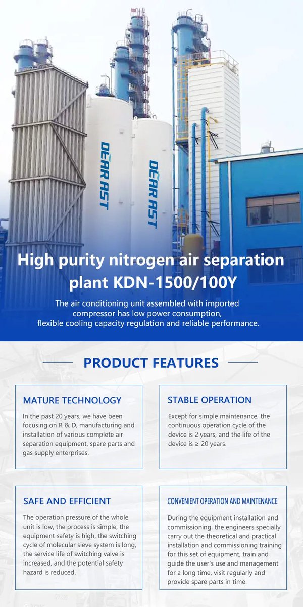 air_dear's tweet image. DEAR Air Separation Small air separation plant KDN-1500/100Y

more info on en.dearast.com
or contact us via service@dearast.com
#AirSeparation
#AirSeparationUnit
#NitrogenPlant
#OxygenPlant
#CryogenicPlant
#BiogasPurificationPlant